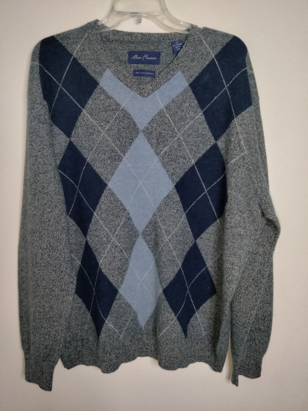 Alan Flusser (Size XL) Men's Multicolor Argyle V-Neck Pure Cashmere LS Sweater